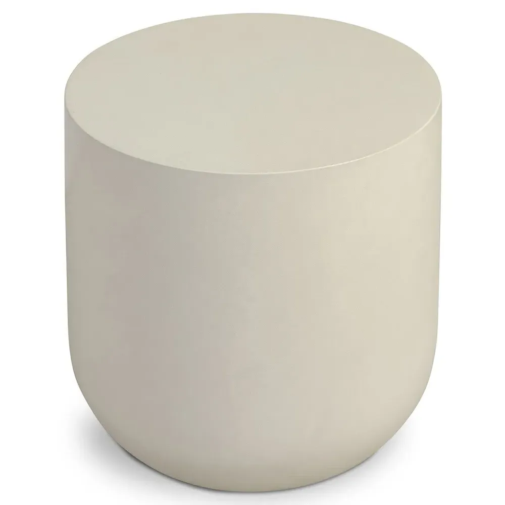 Yvonne Round Drum End Table - White, Concrete