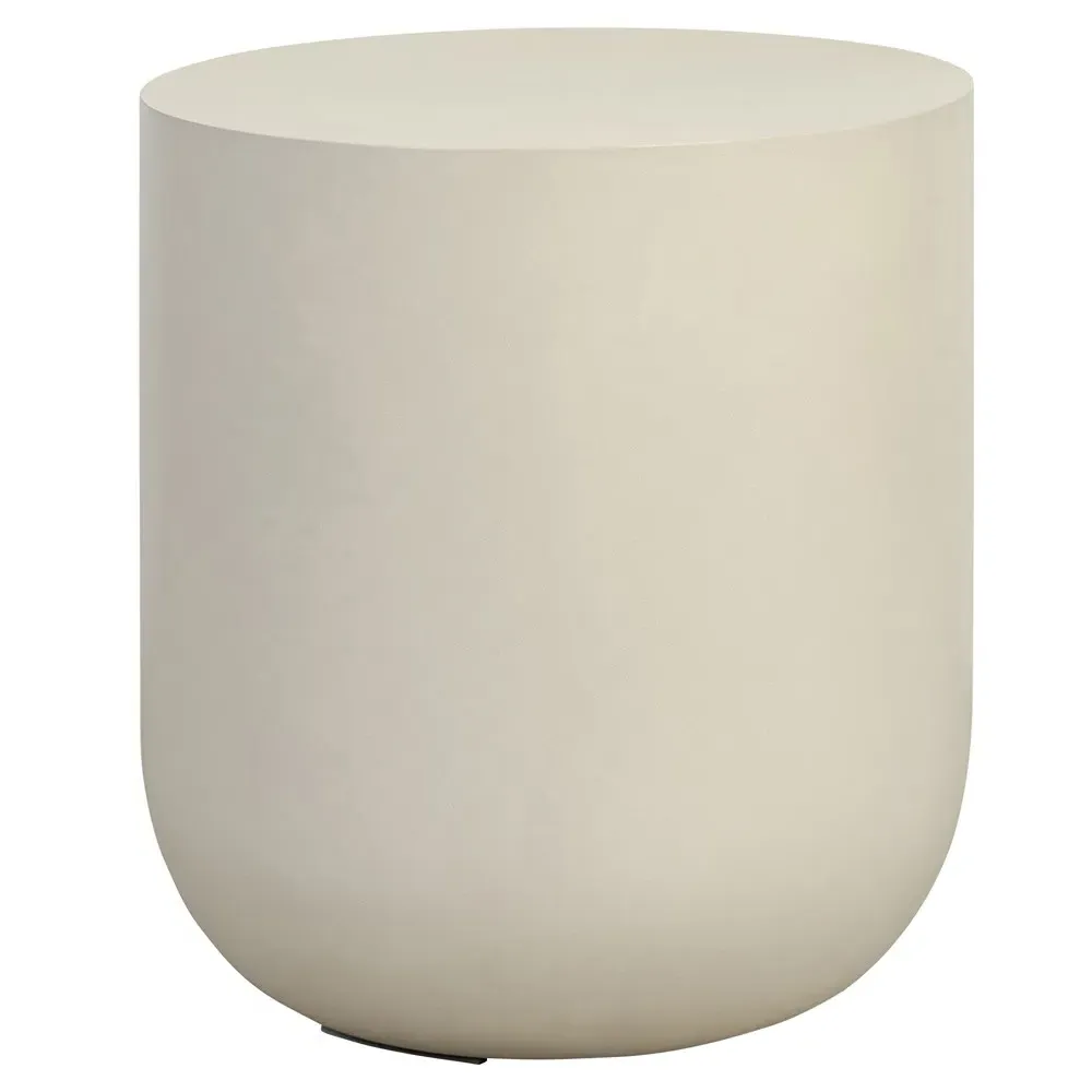 Yvonne Round Drum End Table - White, Concrete image