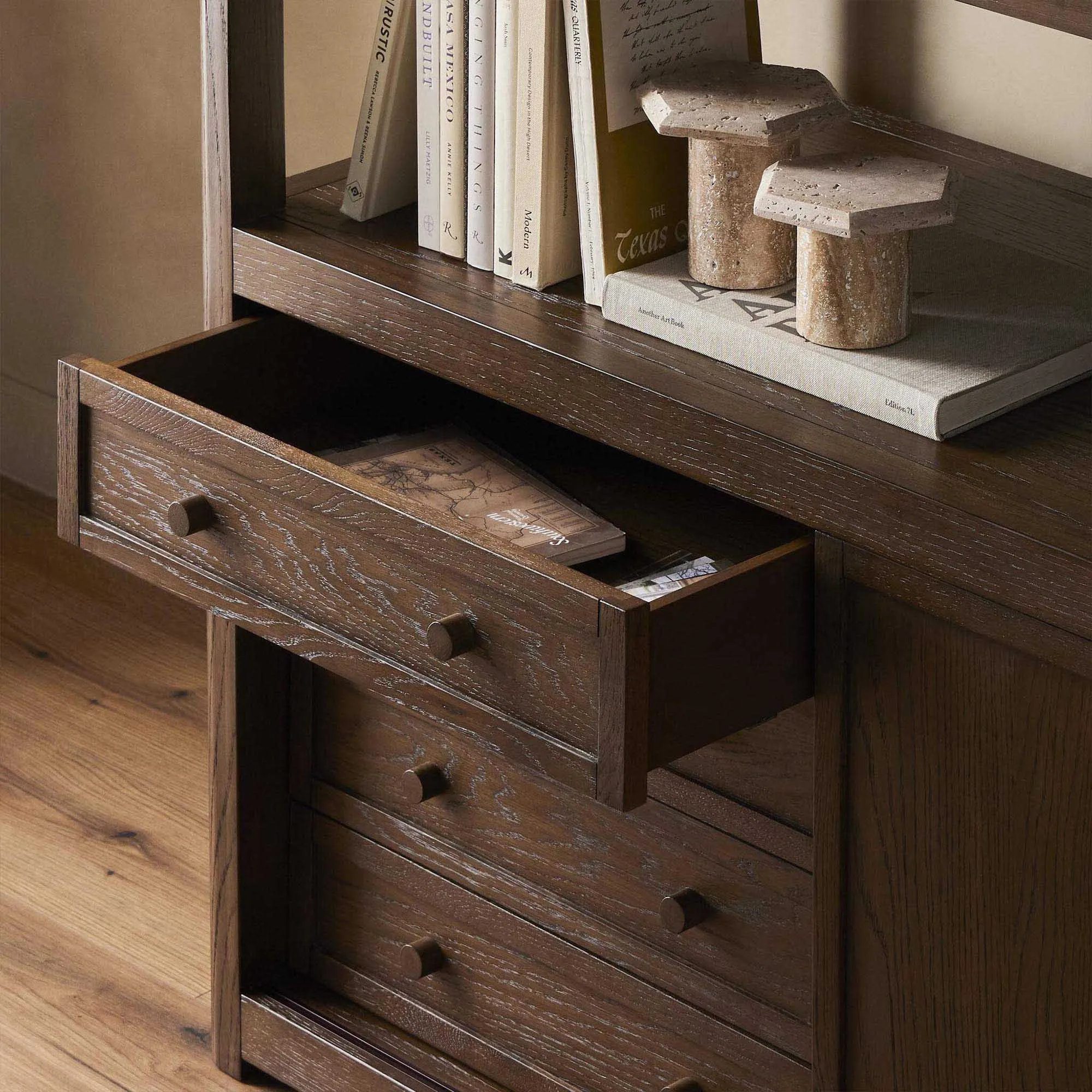 Zack Bookcase with Drawer Storage - Brown, Oak