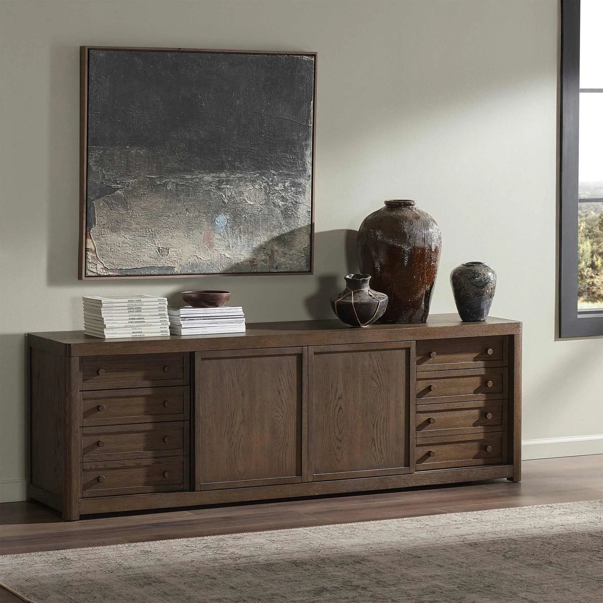 Zack Media Console with Storage - Brown, Oak