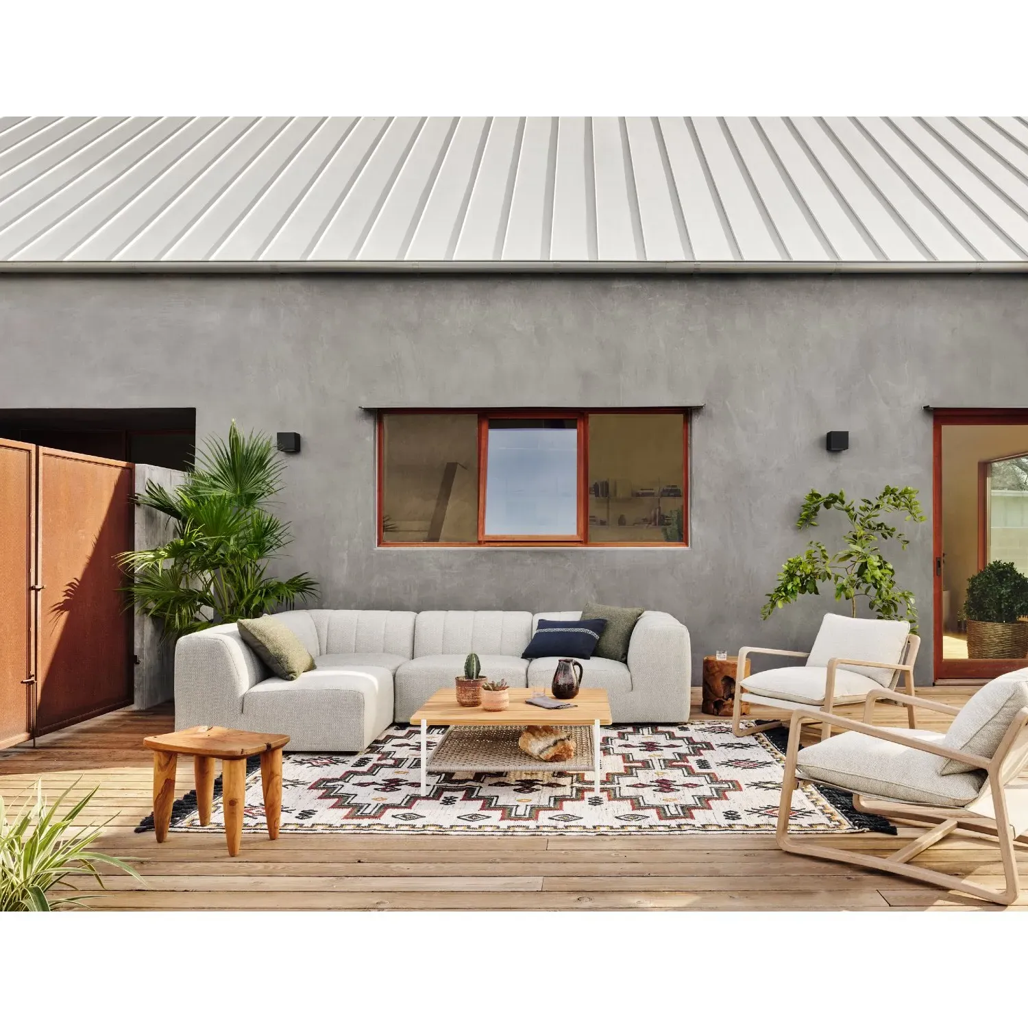 Zada Rectangular Outdoor Stool - Brown, Teak Wood