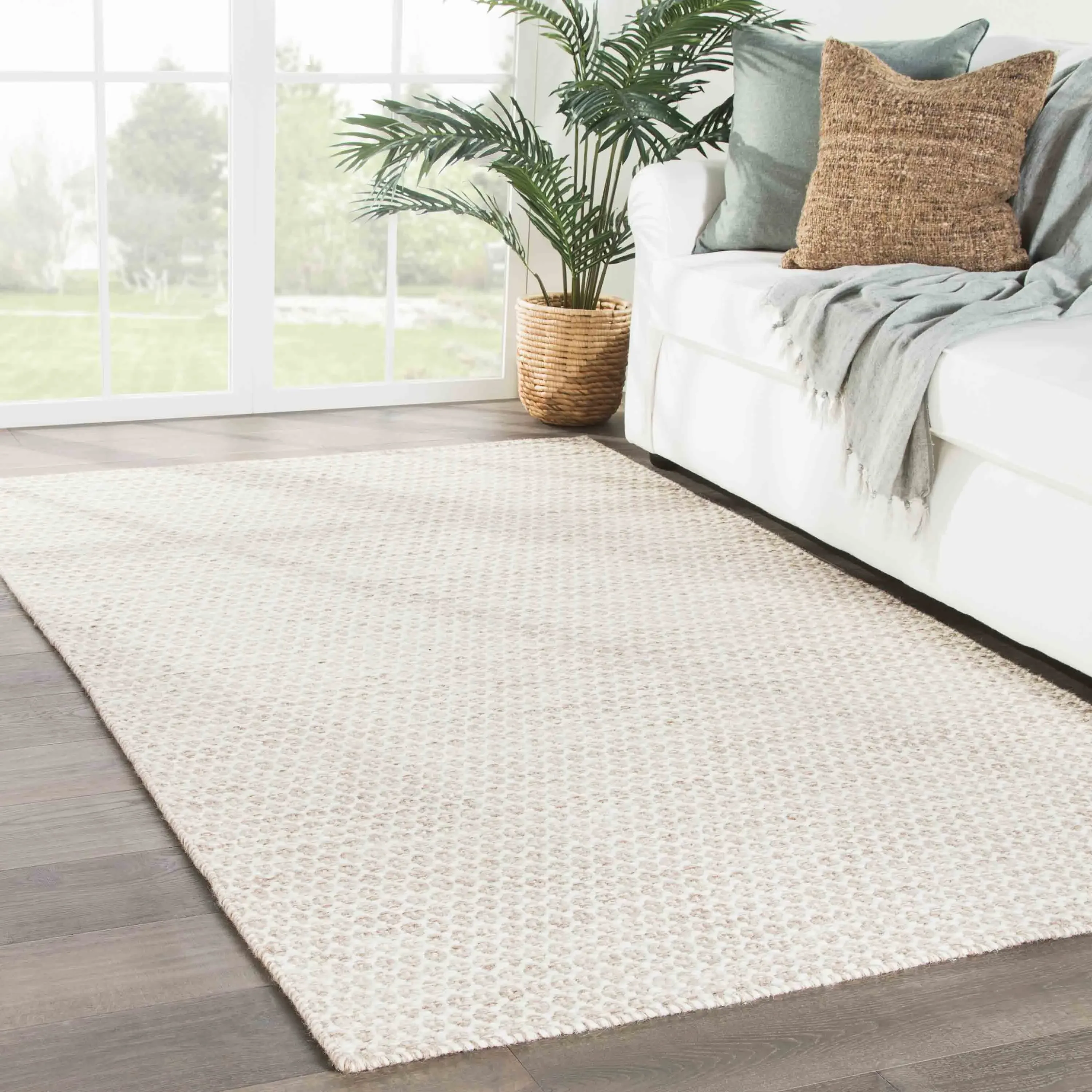Zain Trellis Patterned Rug - Beige, Wool