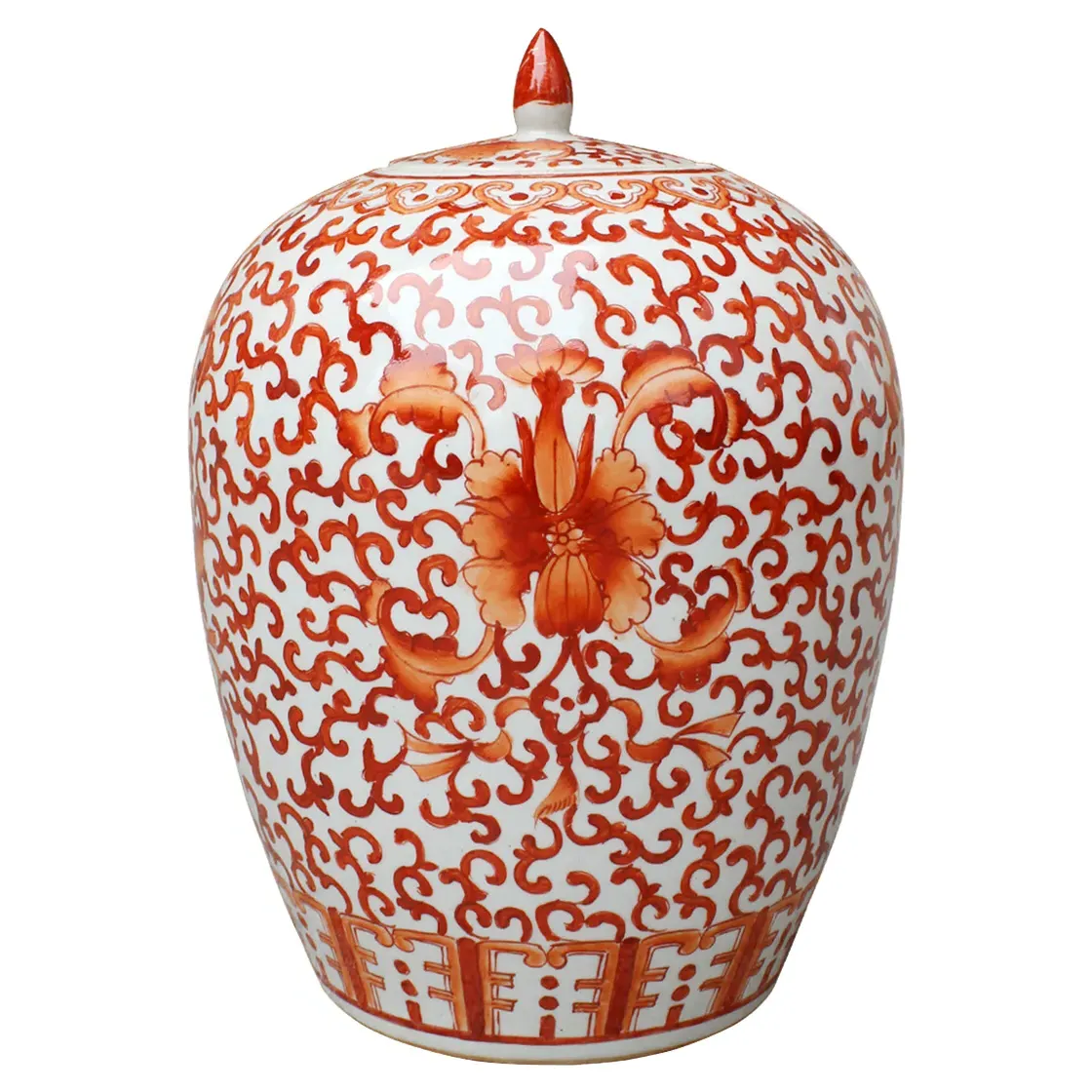 Zana Twisted Lotus Ginger Jar - Coral Red, Porcelain image
