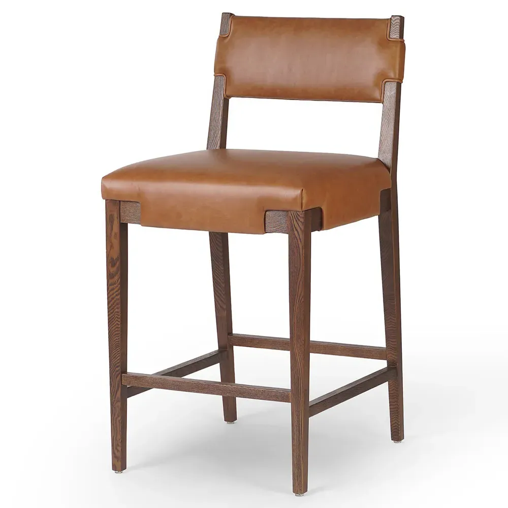 Zane Counter Stool - Brown, Leather