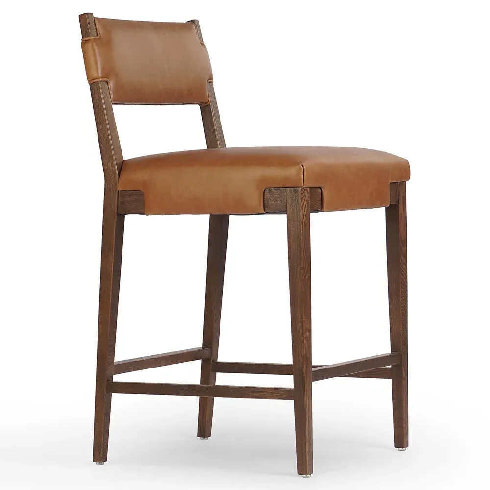Zane Counter Stool - Brown, Leather