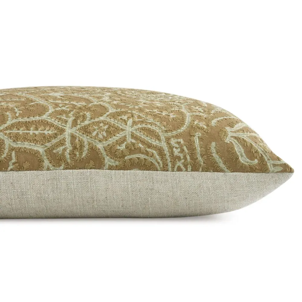 Zaria Embroidered Botanical Throw Pillow - Brown