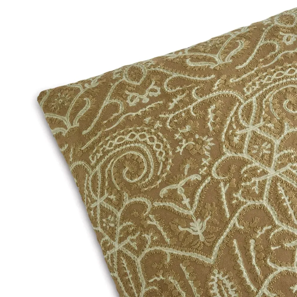 Zaria Embroidered Botanical Throw Pillow - Brown