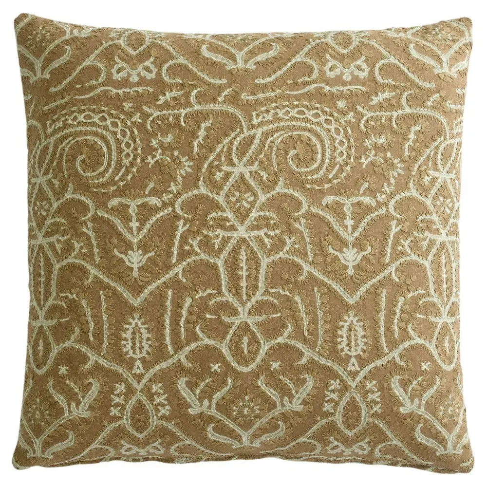 Zaria Embroidered Botanical Throw Pillow - Brown image