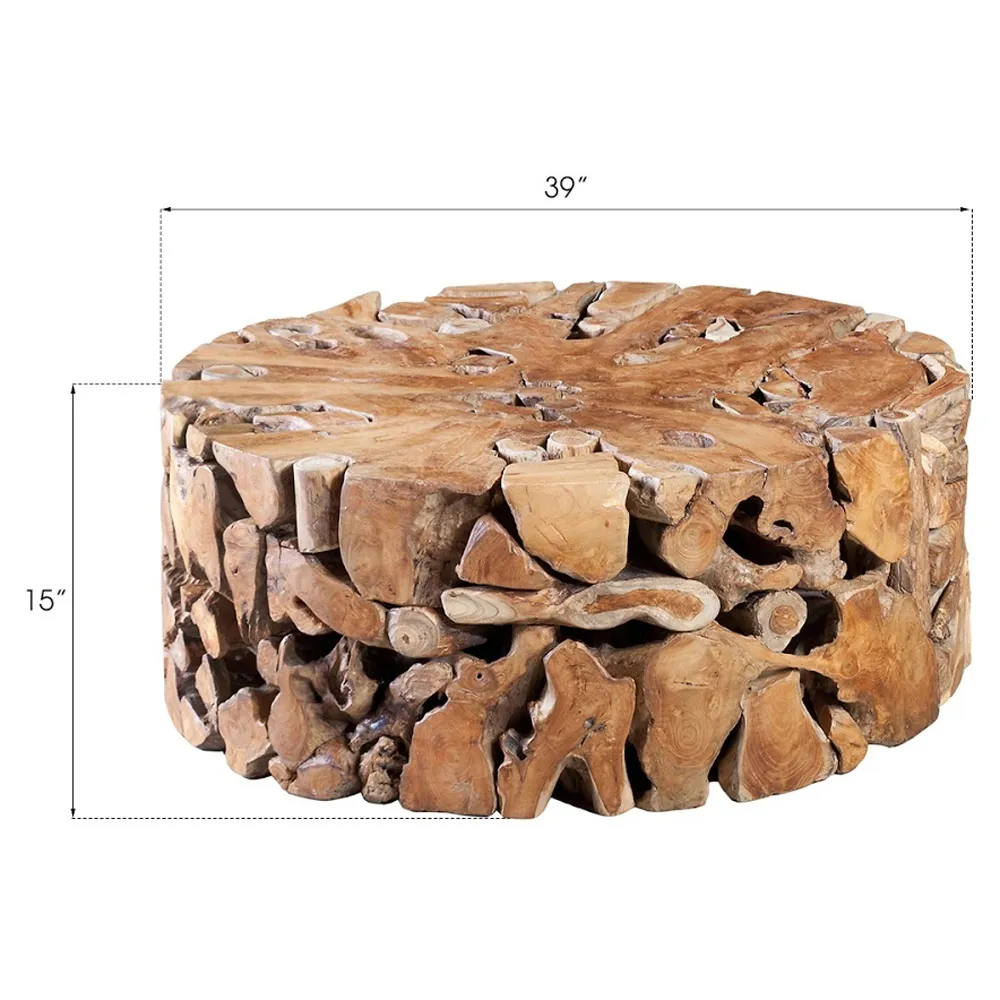 Zaria Round Drum Coffee Table - Natural, Teak