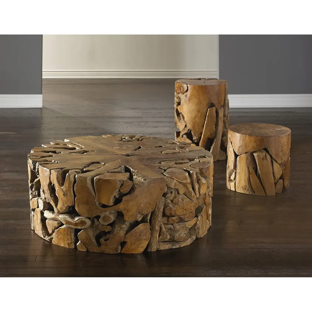 Zaria Round Drum Coffee Table - Natural, Teak