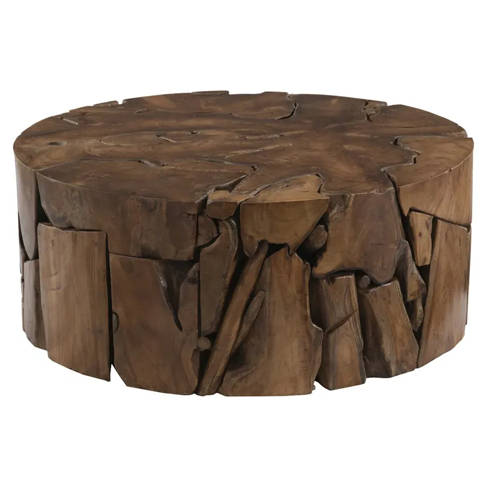 Zaria Round Drum Coffee Table - Natural, Teak image