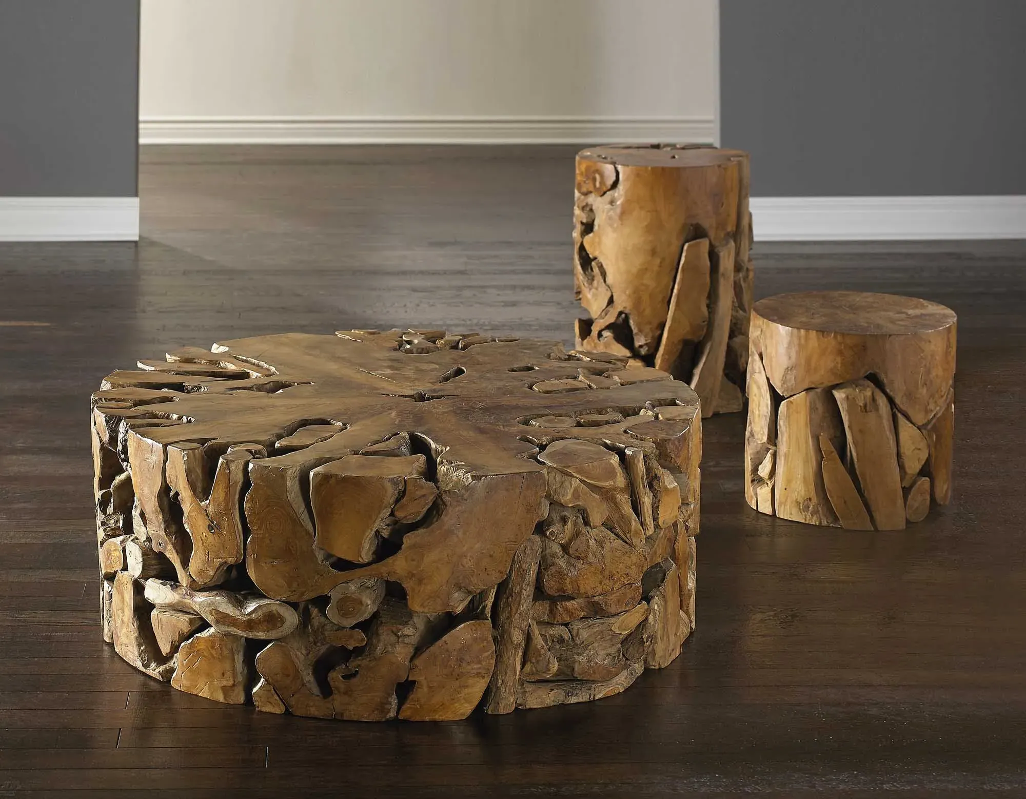 Zaria Round Stool - Brown, Teak Wood