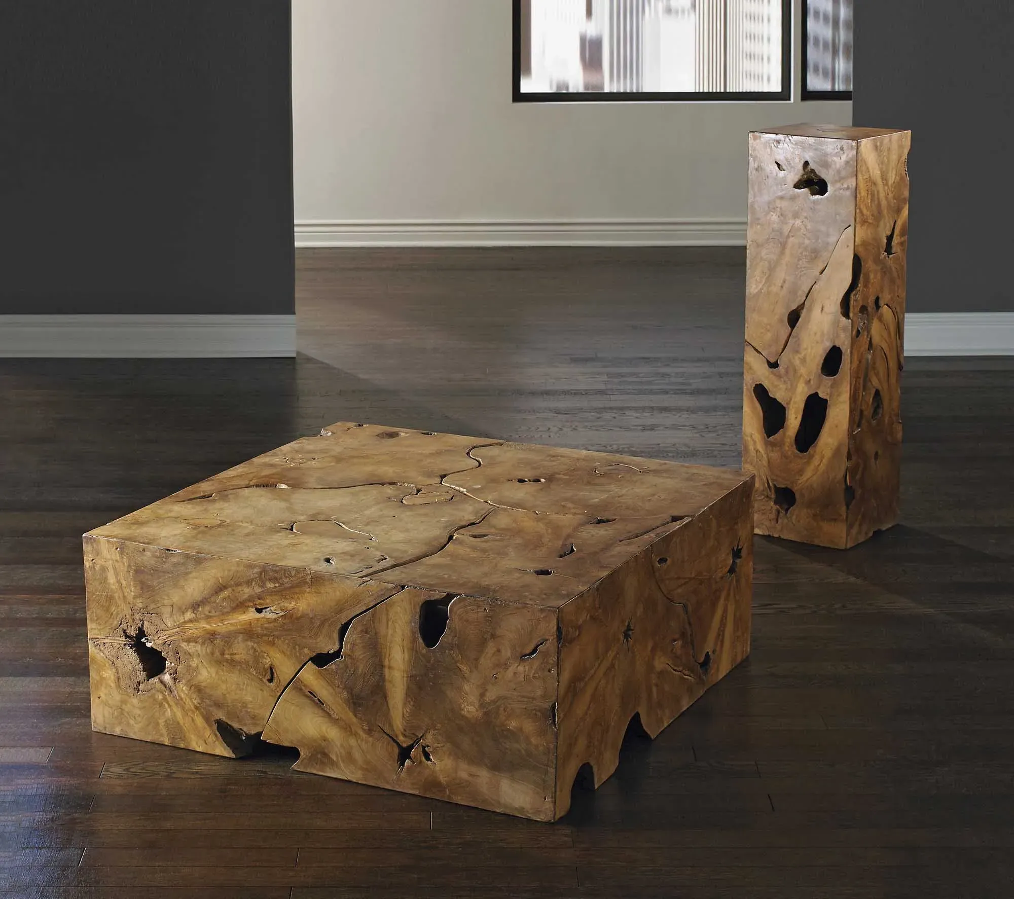 Zaria Square Plinth Pedestal - Natural Brown, Teak Wood