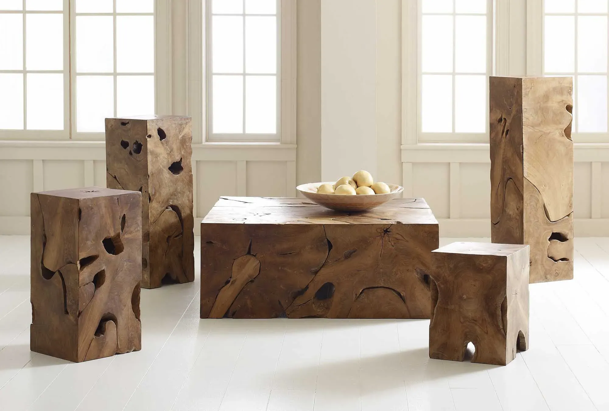 Zaria Square Plinth Pedestal - Natural Brown, Teak Wood