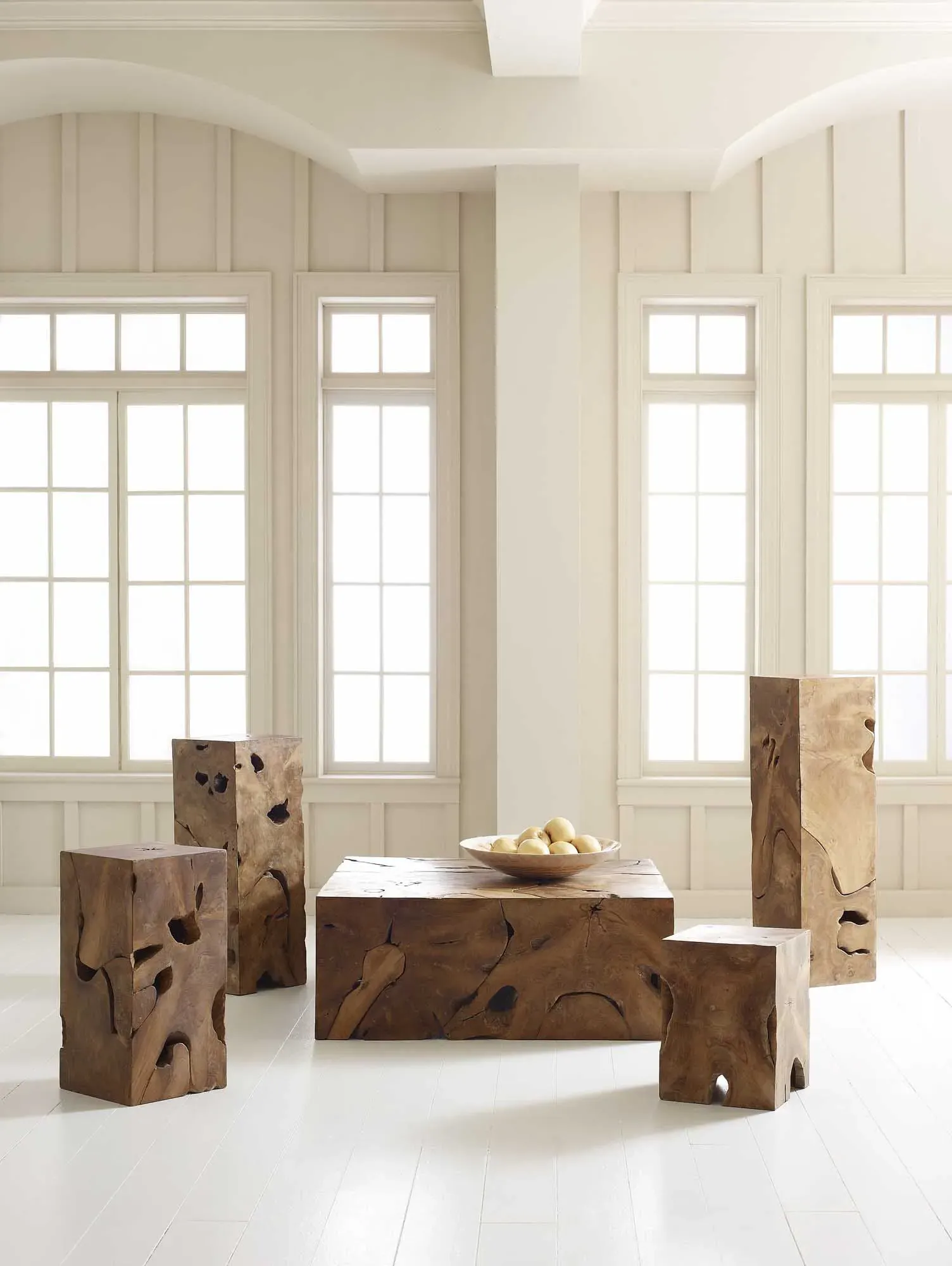 Zaria Square Plinth Pedestal - Natural Brown, Teak Wood