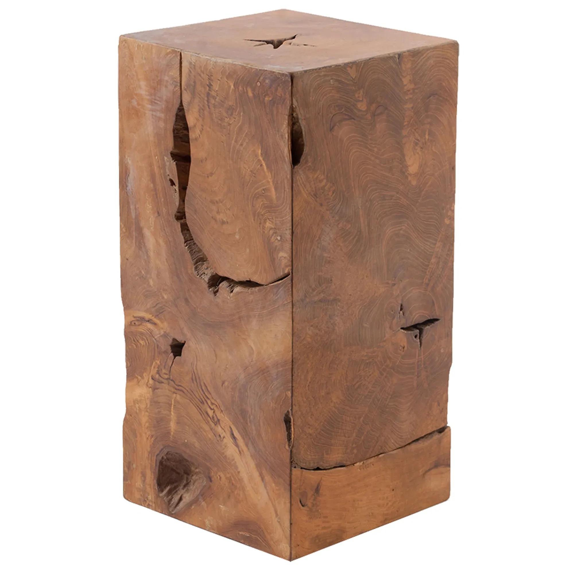 Zaria Square Plinth Pedestal - Natural Brown, Teak Wood