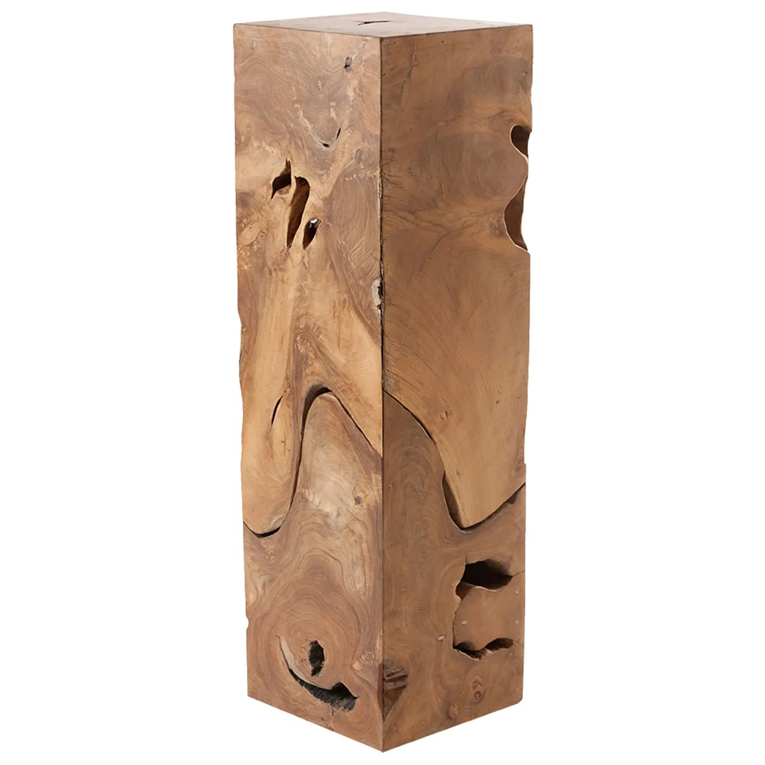 Zaria Square Plinth Pedestal - Natural Brown, Teak Wood