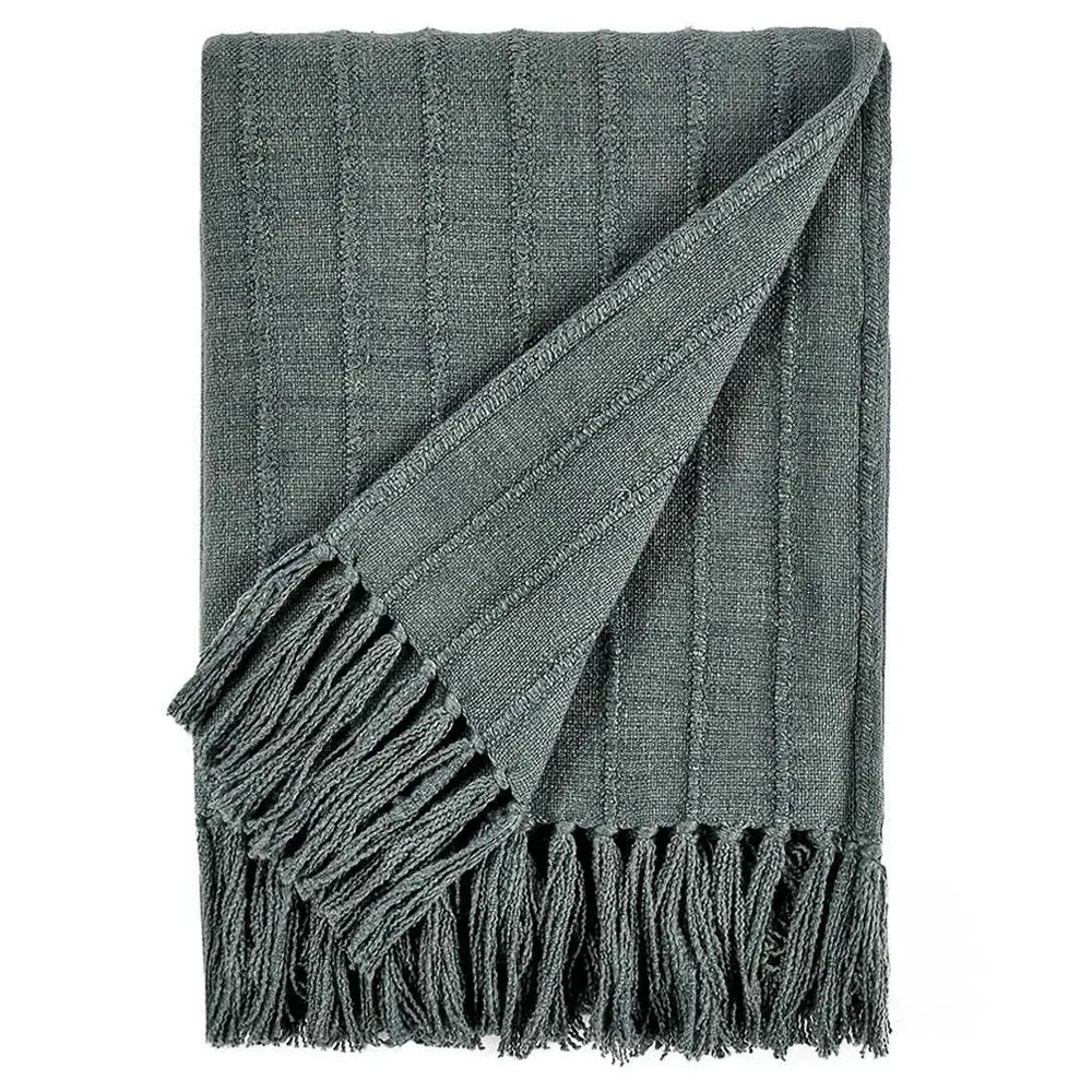 Zarina Striped Throw Blanket - Dark Green, Cotton