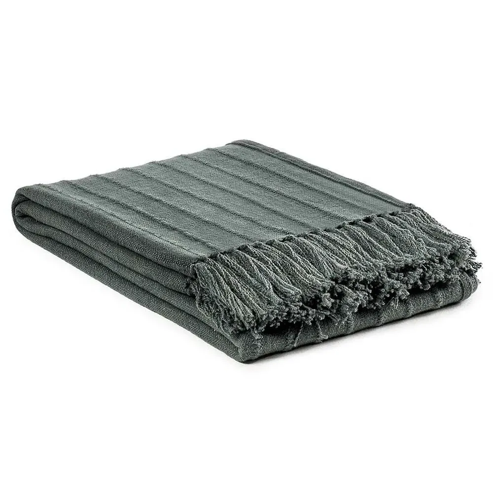 Zarina Striped Throw Blanket - Dark Green, Cotton