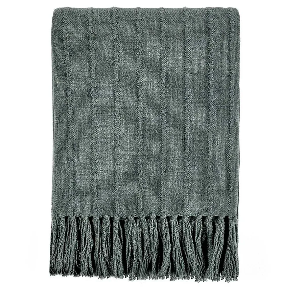 Zarina Striped Throw Blanket - Dark Green, Cotton image