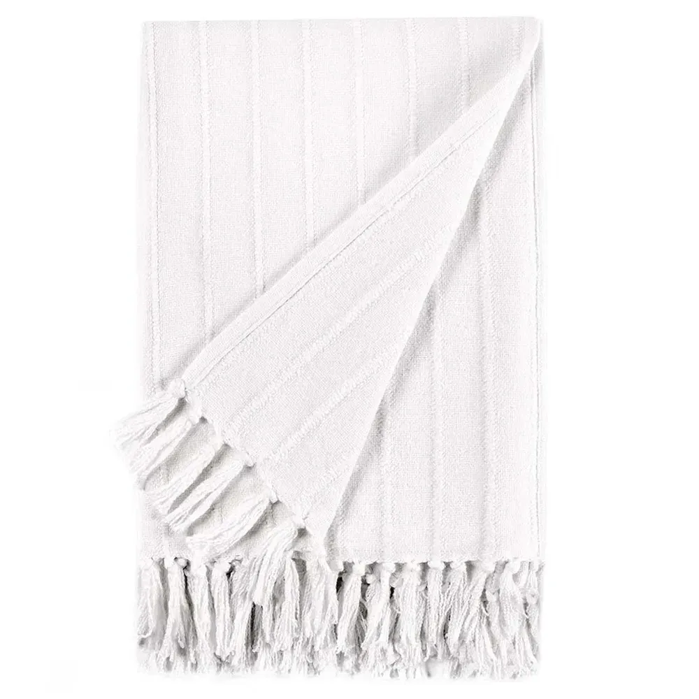 Zarina Striped Throw Blanket - White, Cotton