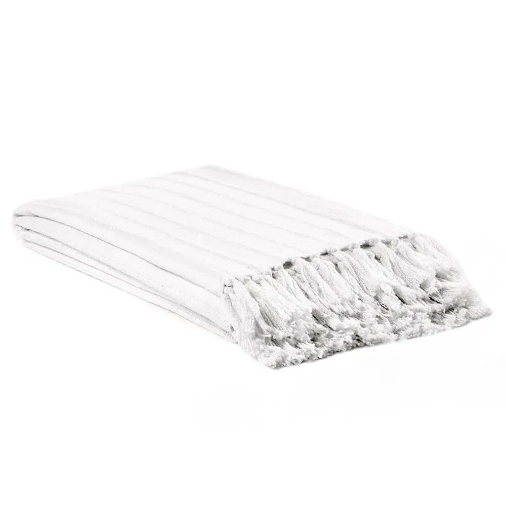 Zarina Striped Throw Blanket - White, Cotton