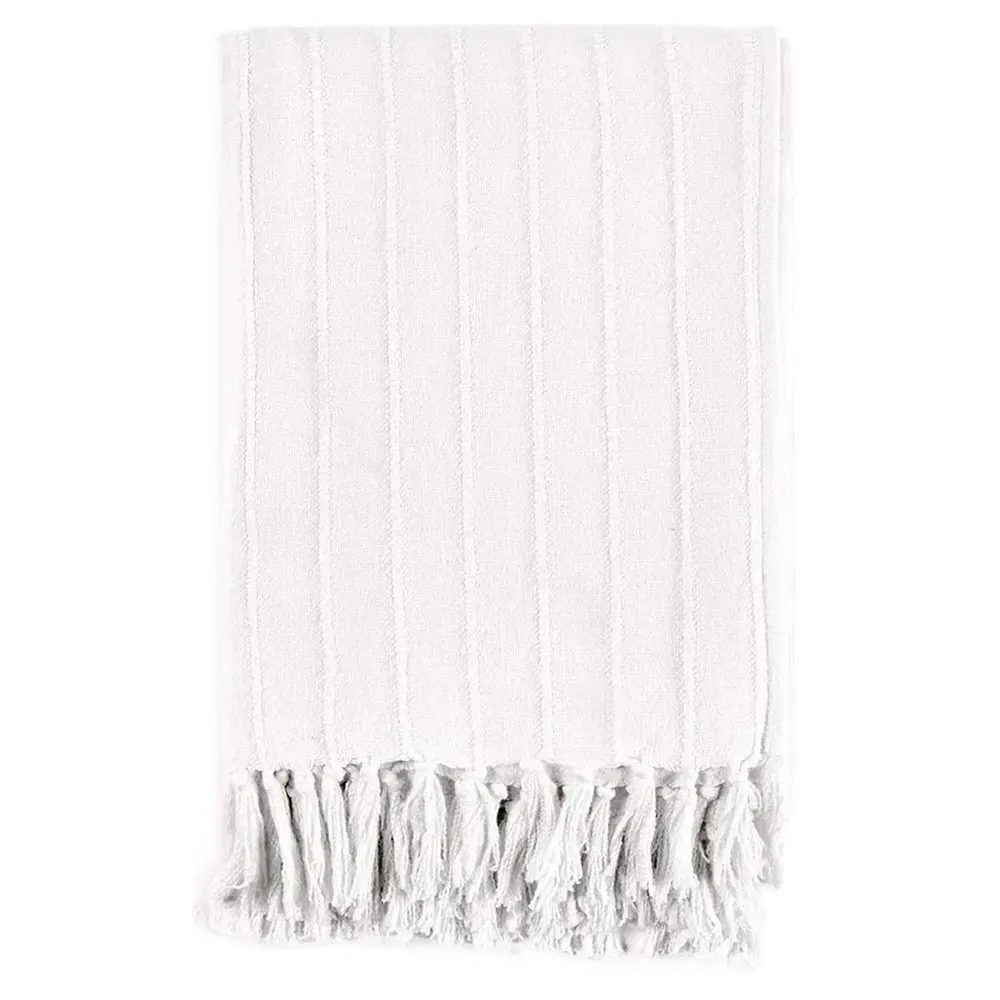 Zarina Striped Throw Blanket - White, Cotton