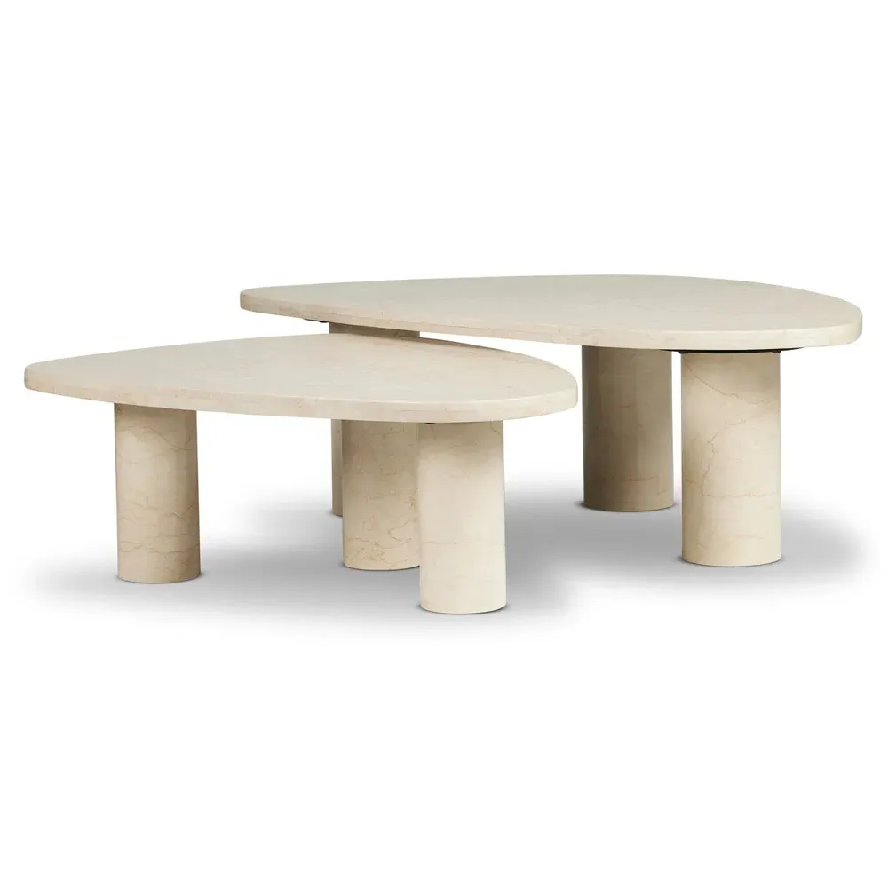 Zayden Nesting Coffee Table Set - Cream, Marble