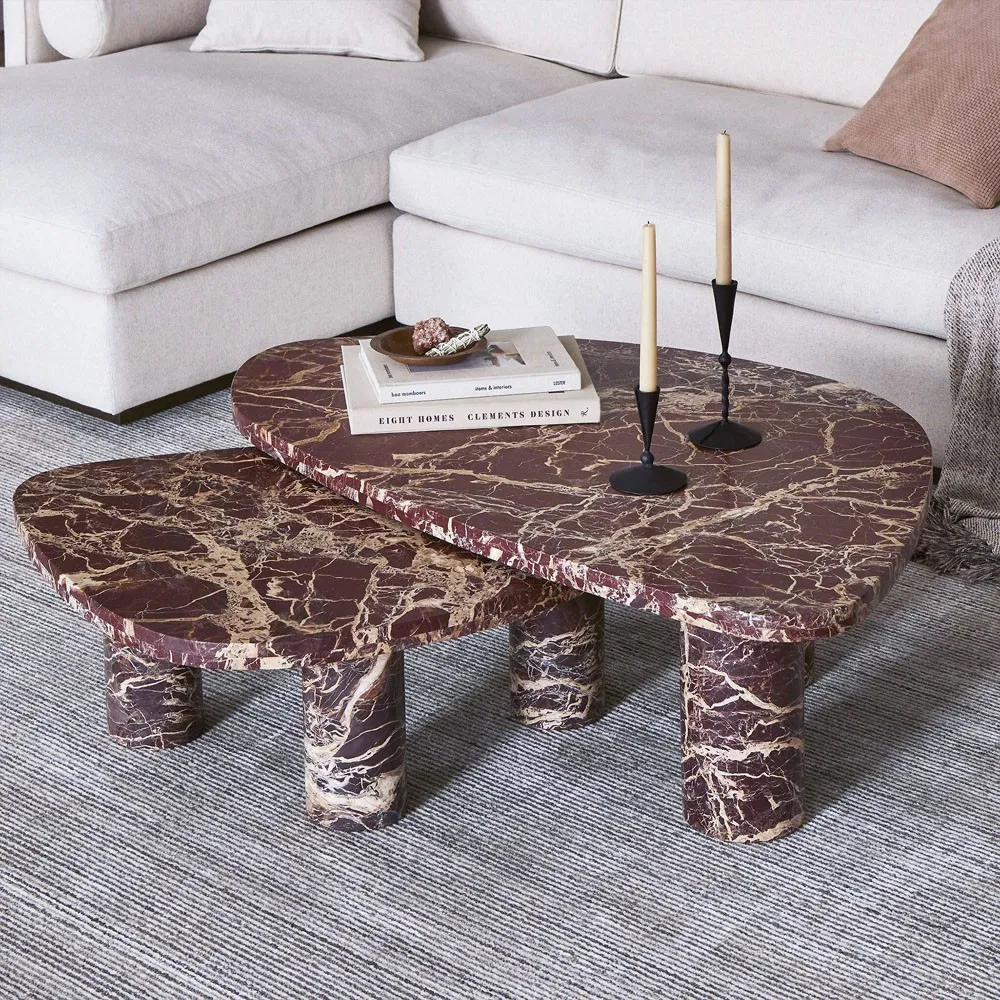 Zayden Nesting Coffee Tables - Merlot Red, Marble