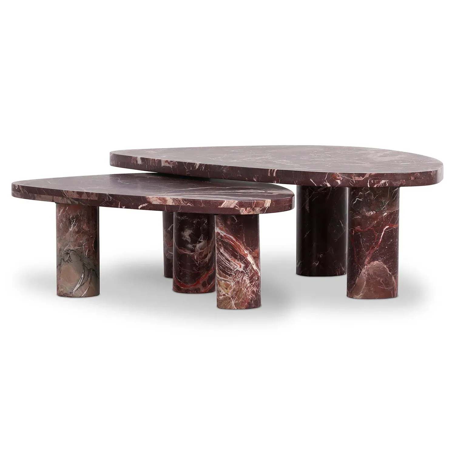 Zayden Nesting Coffee Tables - Merlot Red, Marble