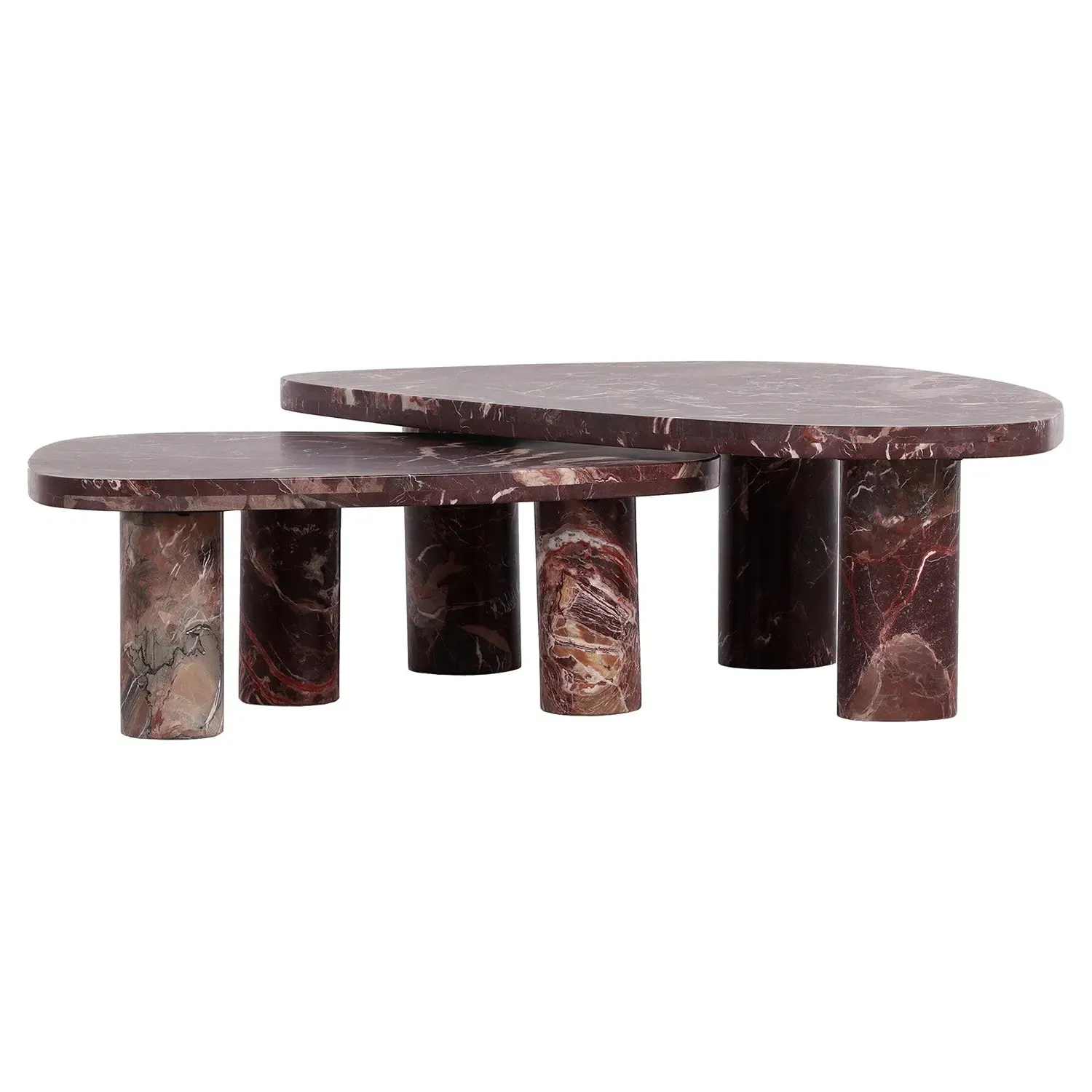 Zayden Nesting Coffee Tables - Merlot Red, Marble
