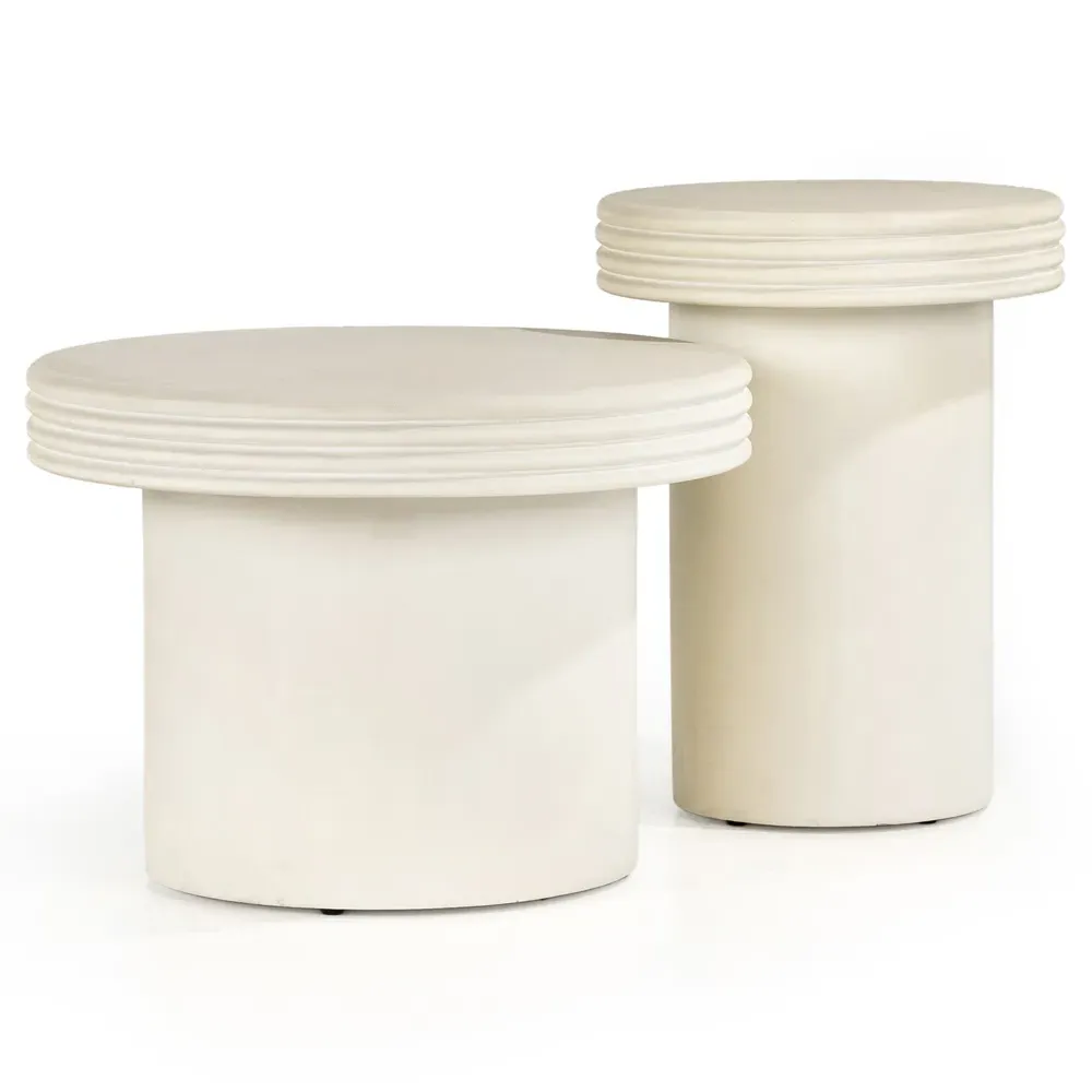 Zaynah Round Nesting End Table Set - White, Concrete