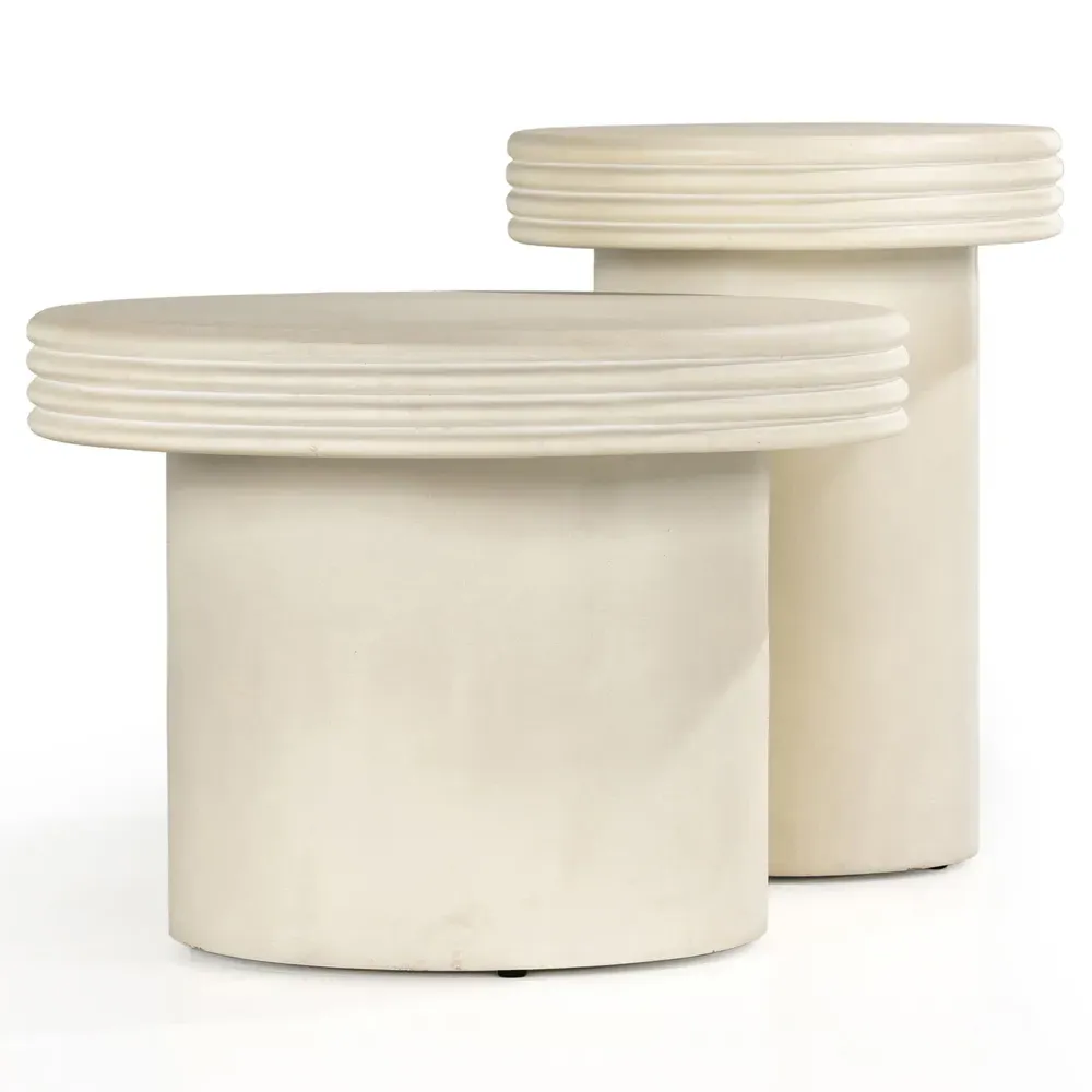 Zaynah Round Nesting End Table Set - White, Concrete