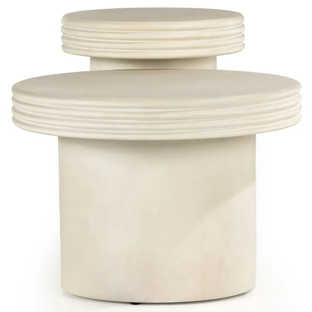 Zaynah Round Nesting End Table Set - White, Concrete