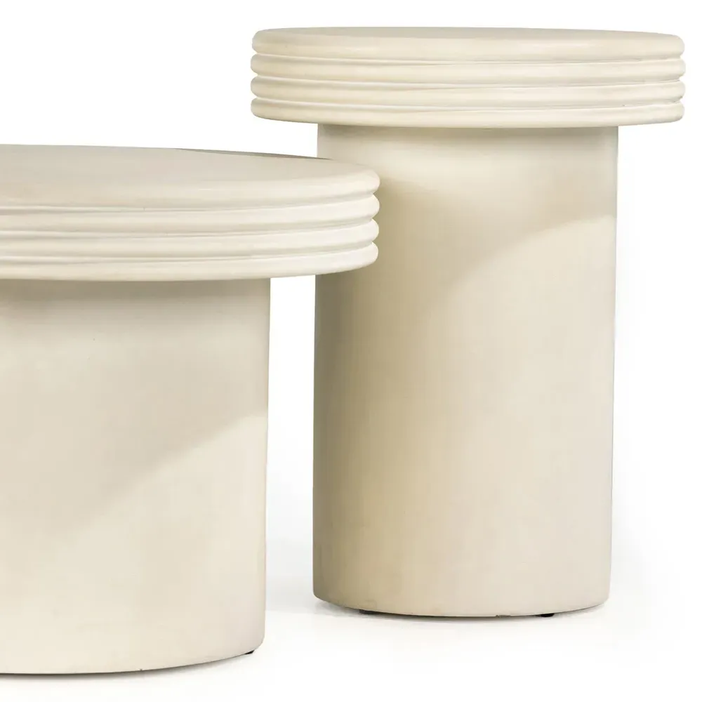 Zaynah Round Nesting End Table Set - White, Concrete