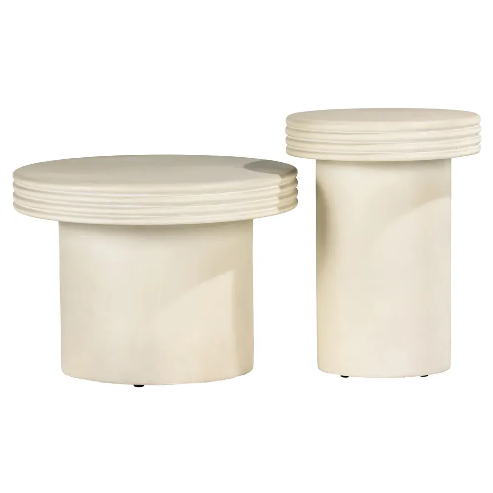Zaynah Round Nesting End Table Set - White, Concrete image