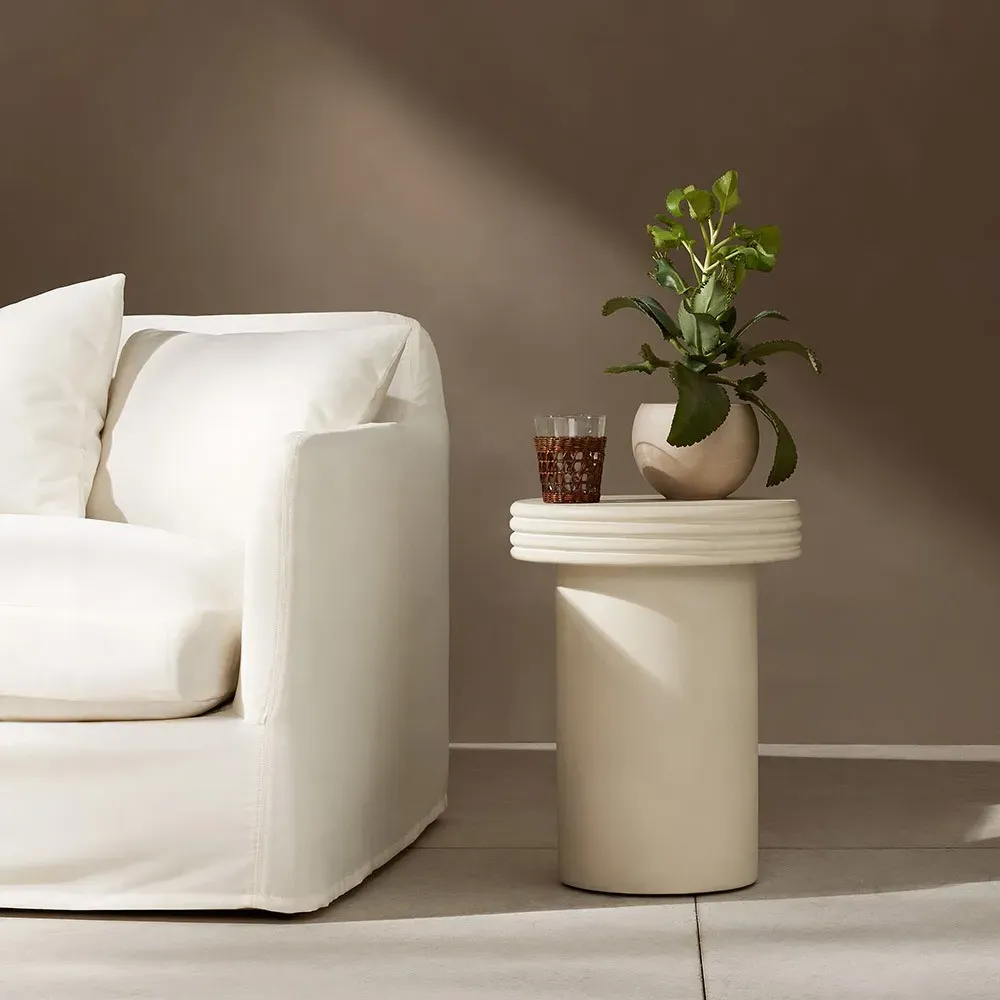 Zaynah Round Pedestal Outdoor End Table - White, Concrete