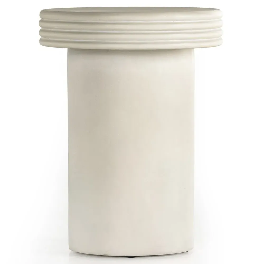 Zaynah Round Pedestal Outdoor End Table - White, Concrete
