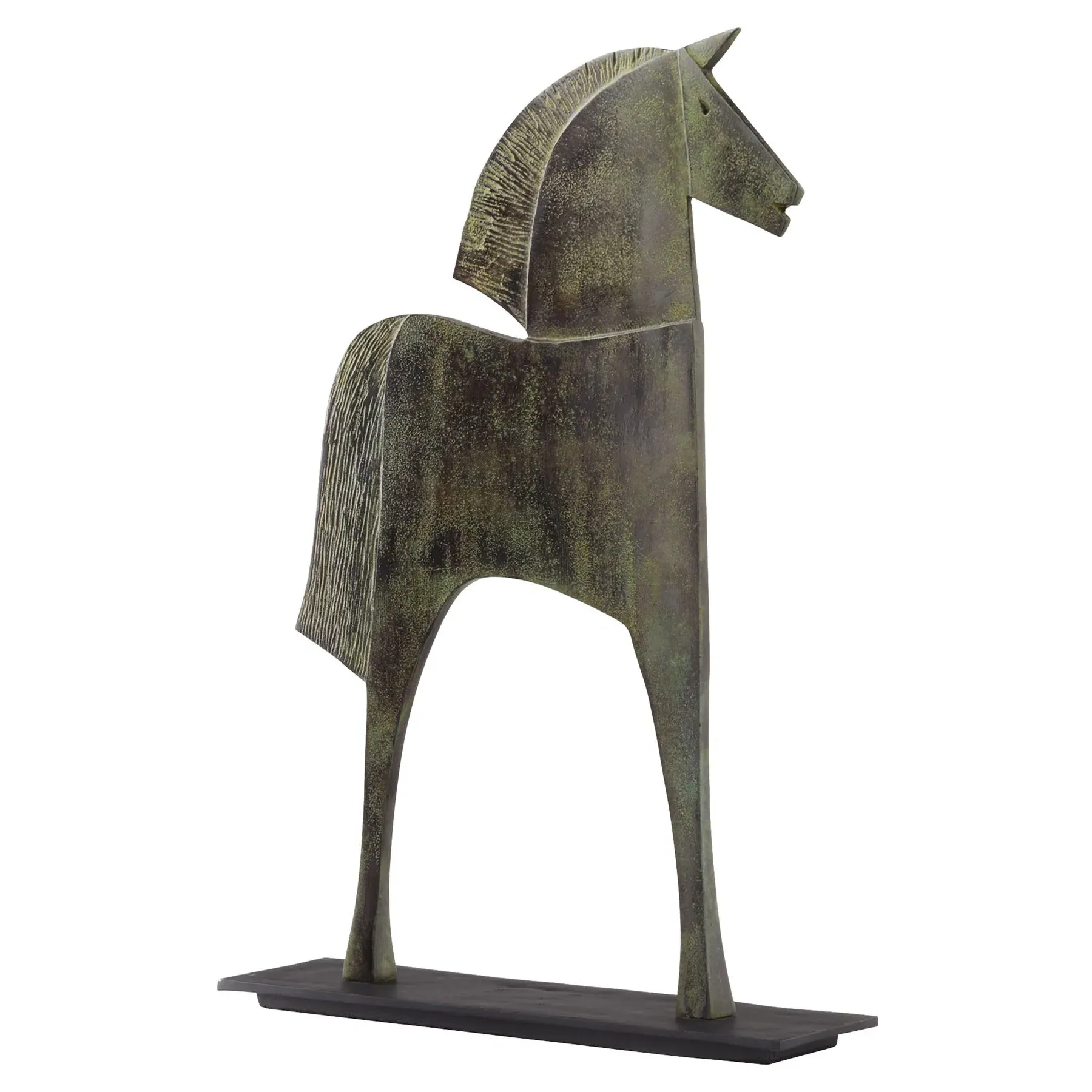 Zayne Large Etruscan Horse Statue - Green, Aluminum