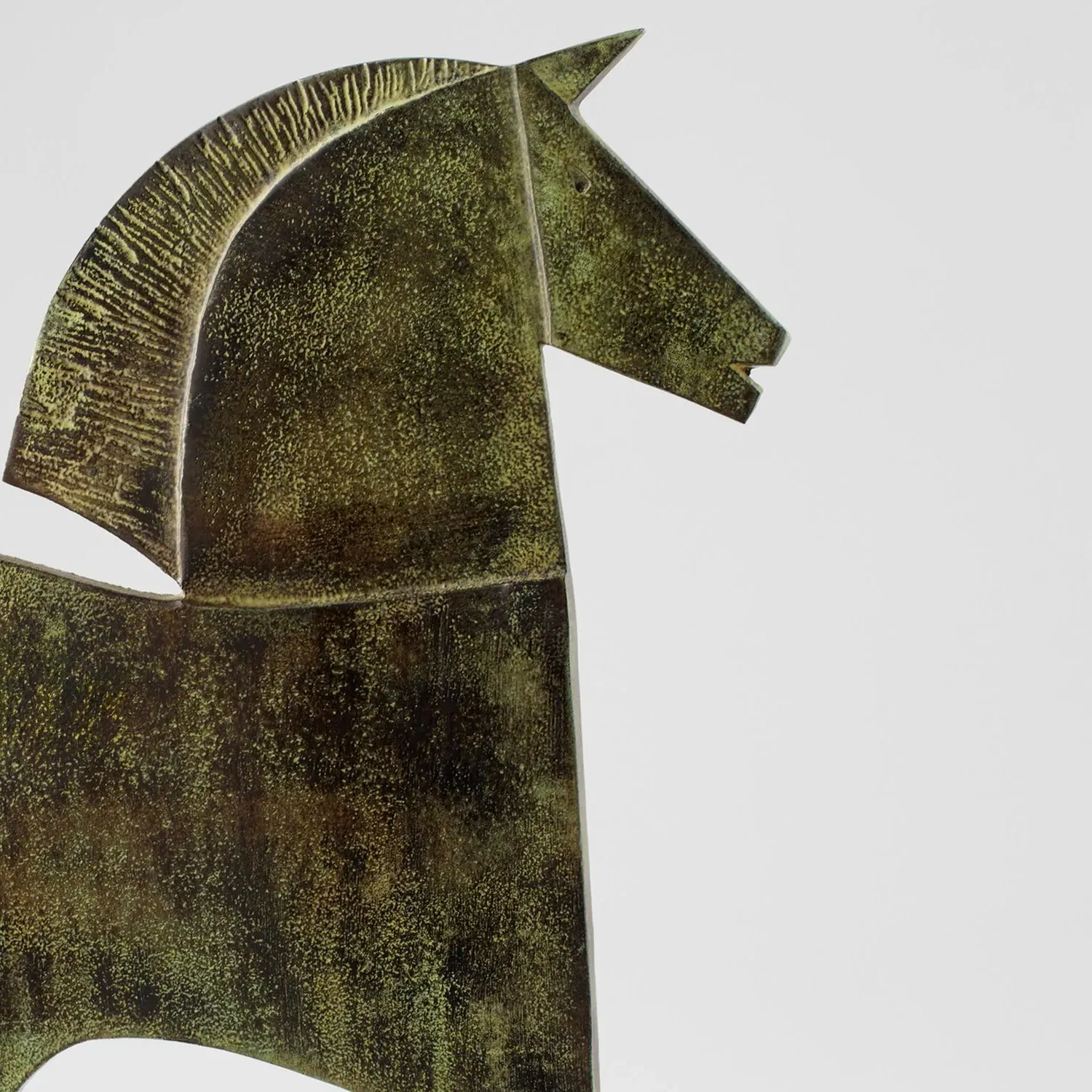 Zayne Large Etruscan Horse Statue - Green, Aluminum