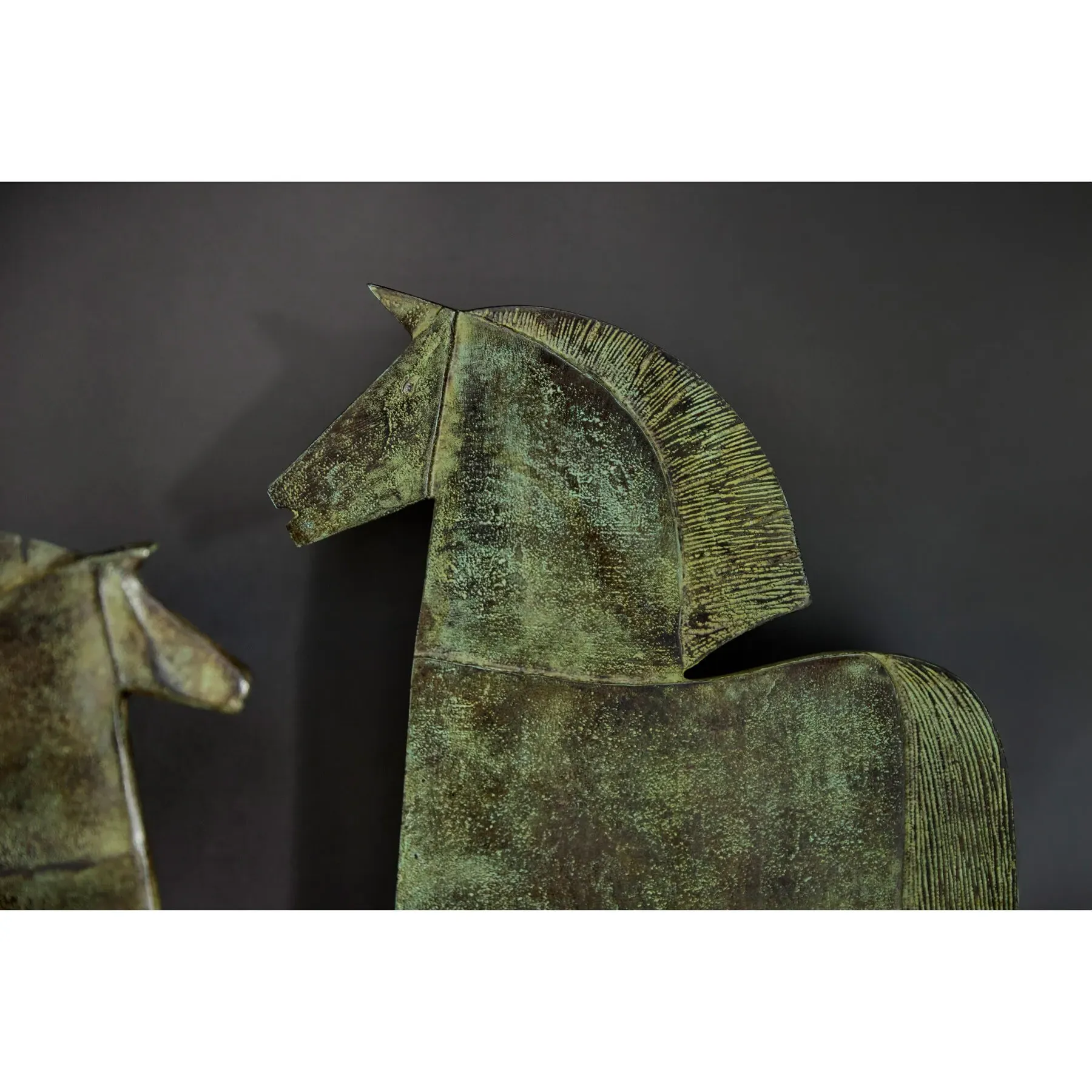 Zayne Large Etruscan Horse Statue - Green, Aluminum