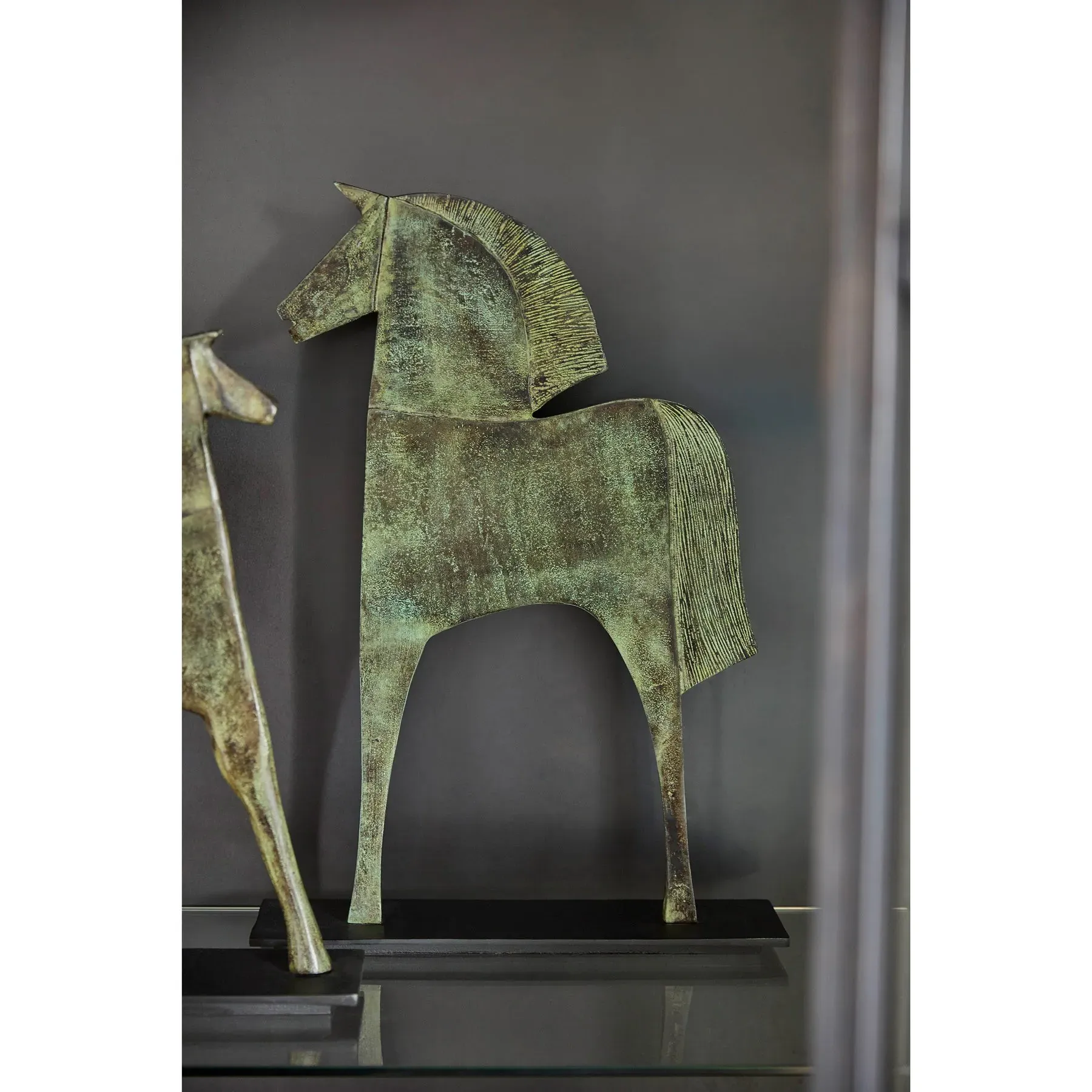 Zayne Large Etruscan Horse Statue - Green, Aluminum