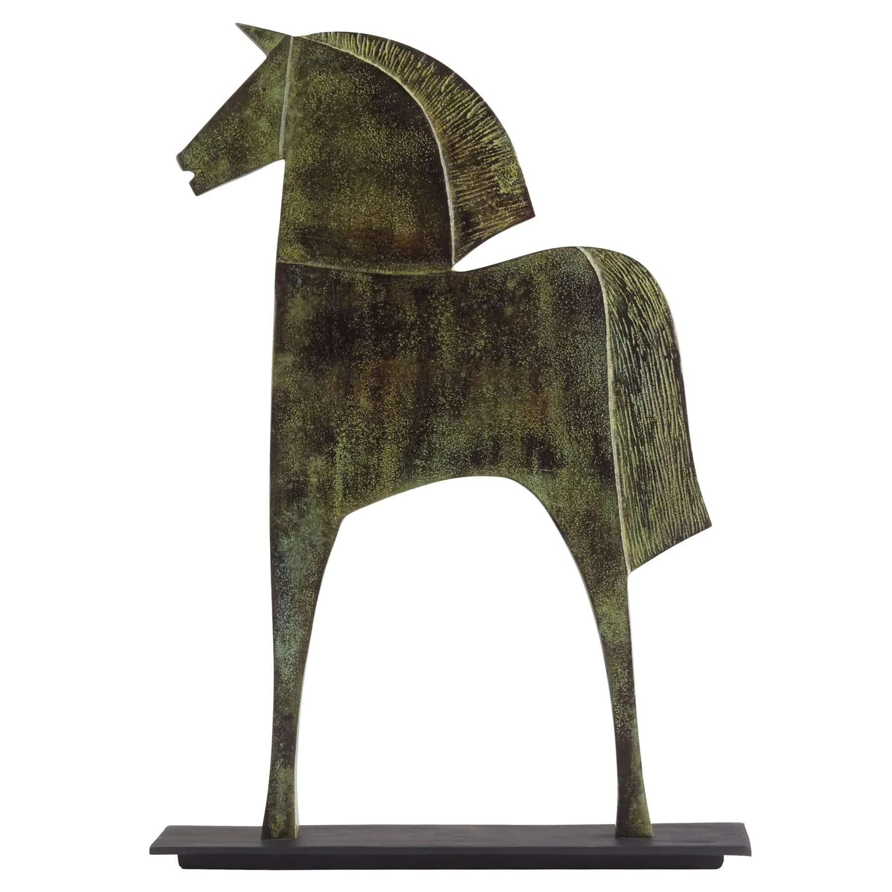 Zayne Large Etruscan Horse Statue - Green, Aluminum