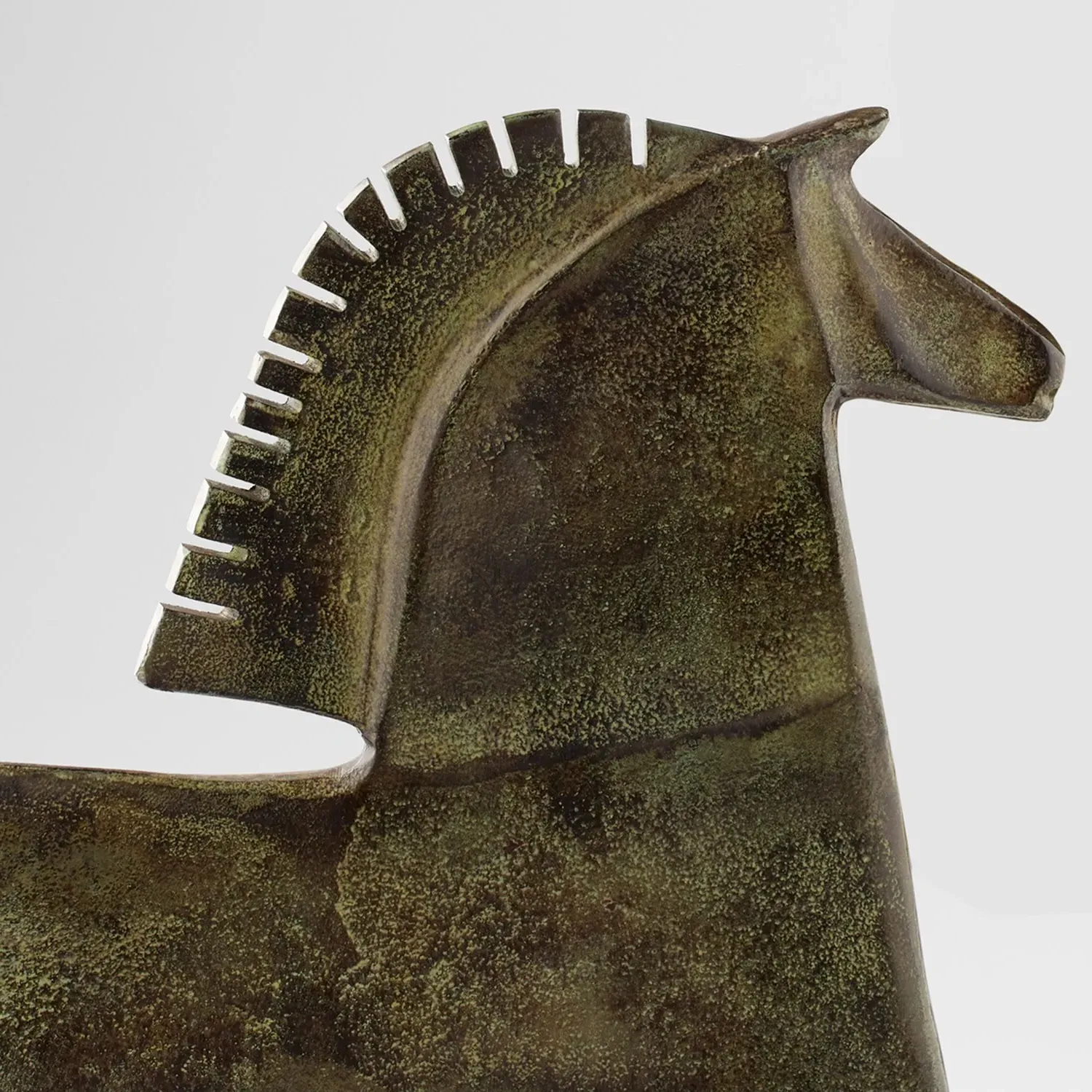 Zayne Small Etruscan Horse Statue - Green, Aluminum