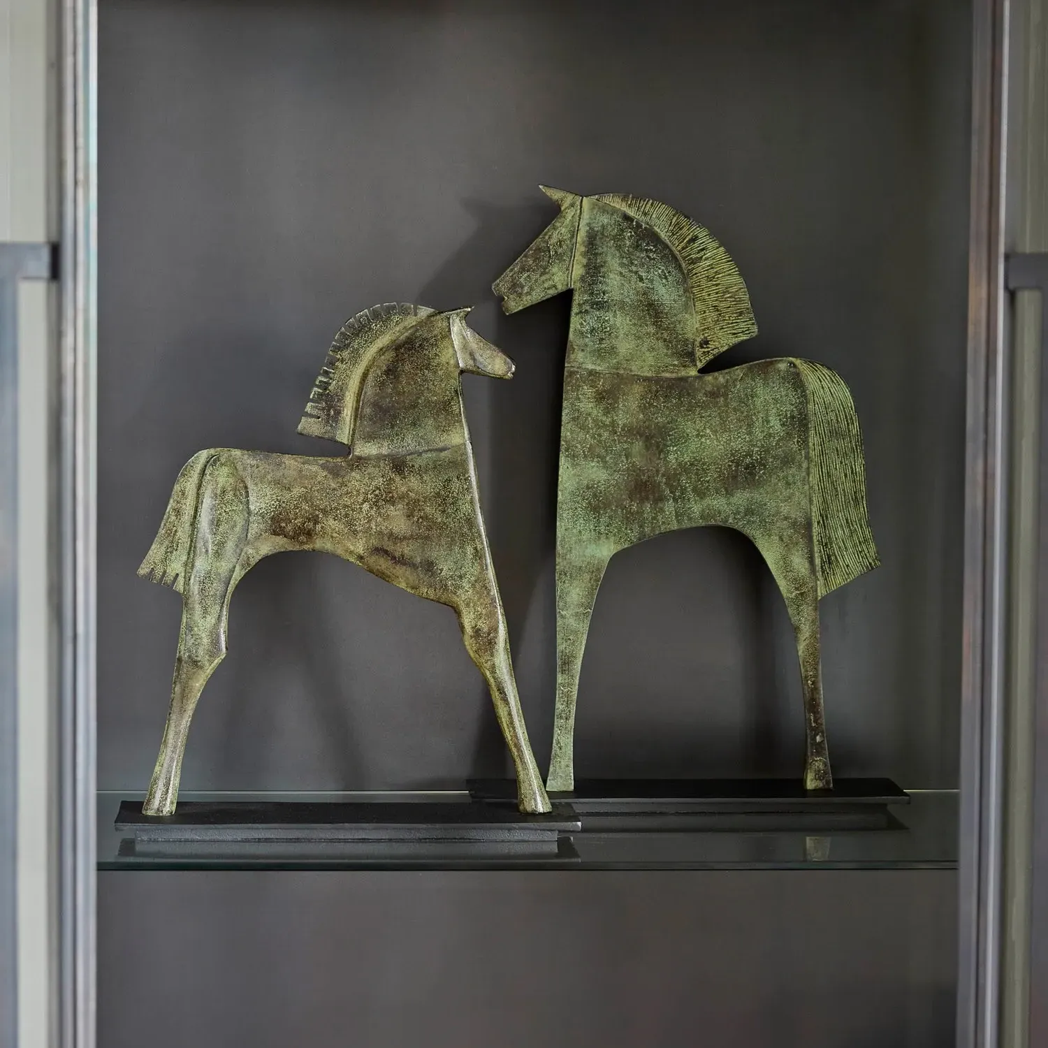 Zayne Small Etruscan Horse Statue - Green, Aluminum