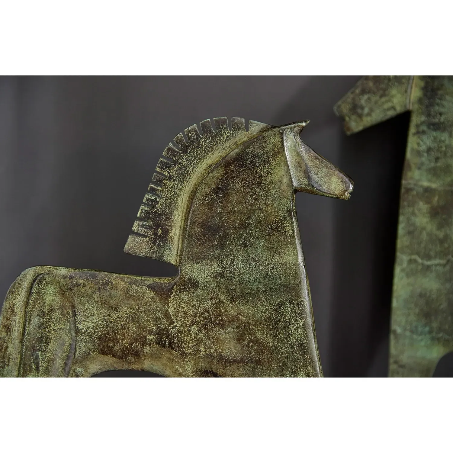 Zayne Small Etruscan Horse Statue - Green, Aluminum