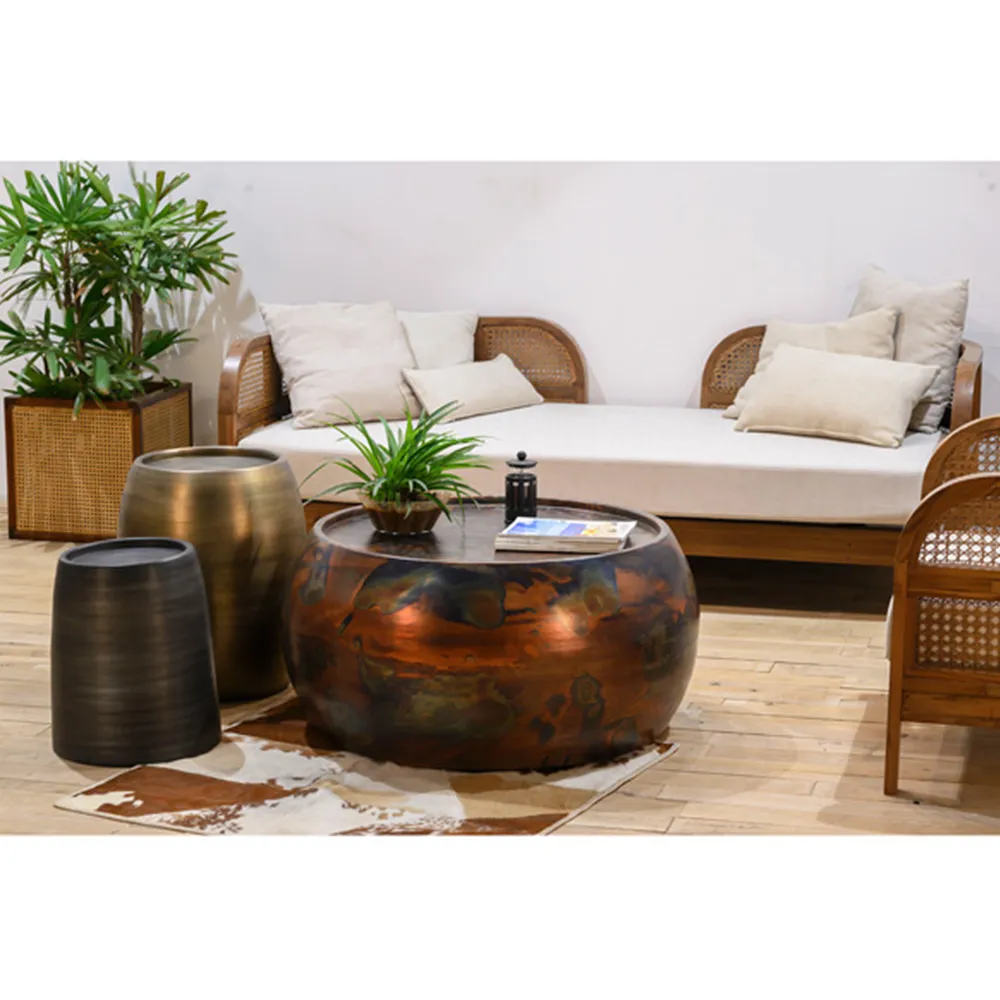 Zelda Barrel Side Table - Antique Brass, Mild Steel