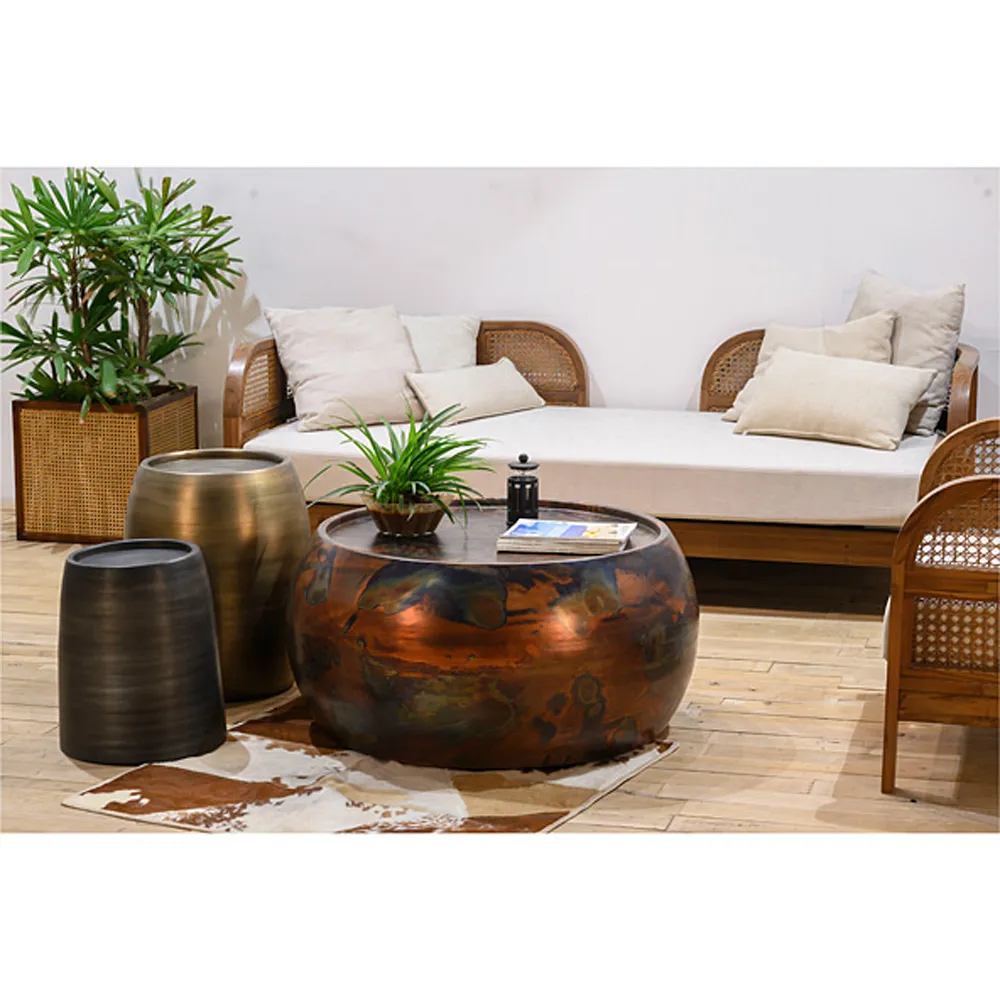 Zelda Barrel Side Table - Black Zinc, Mild Steel