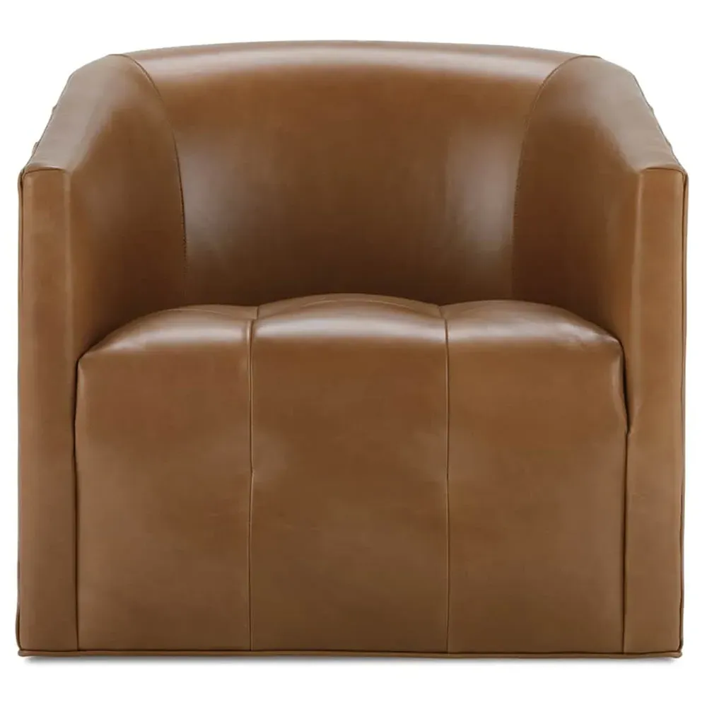 Zevanna Barrel Swivel Chair - Caramel Brown, Leather