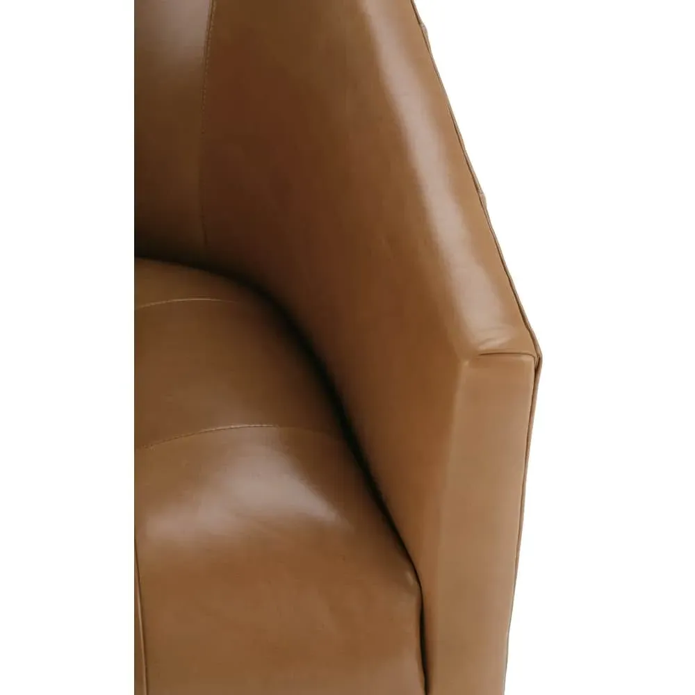 Zevanna Barrel Swivel Chair - Caramel Brown, Leather
